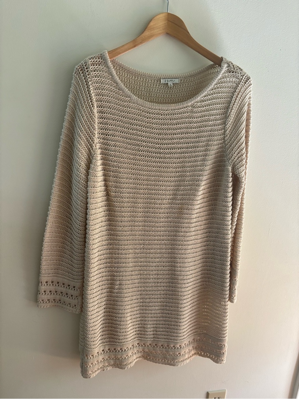 Z Supply Cream Open-Knit Scoop Neck Sweater